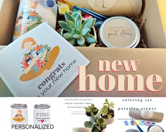 New HOUSE Gift Box | Gift for New Neighbor | PERSONALIZED Moving Gift | Rock Painting Set | Custom Tumbler | Succulent Plant | Bought Home