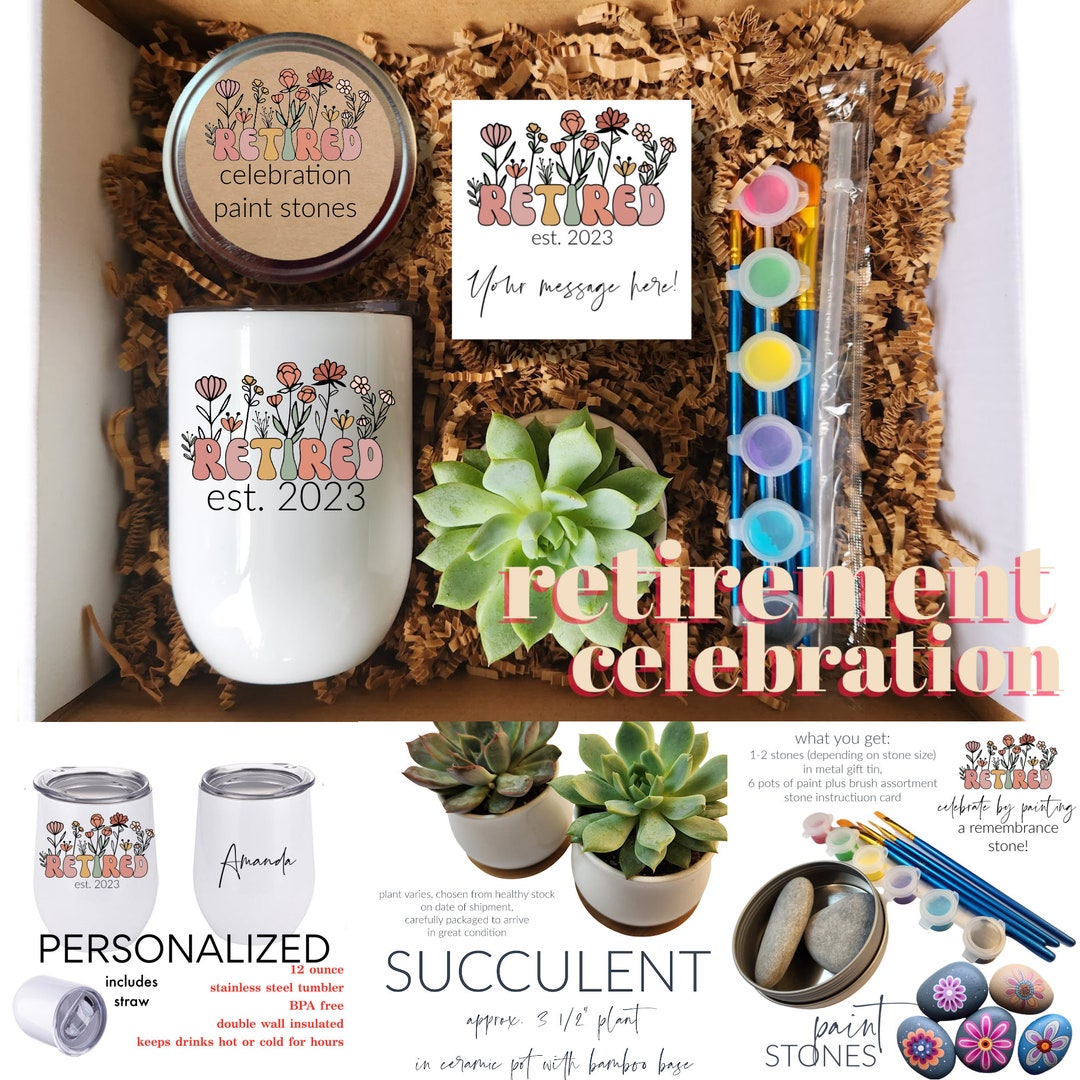 Retirement Gift Box for Her Custom Retirement Gift Personalized Tumbler, Succulent Plant