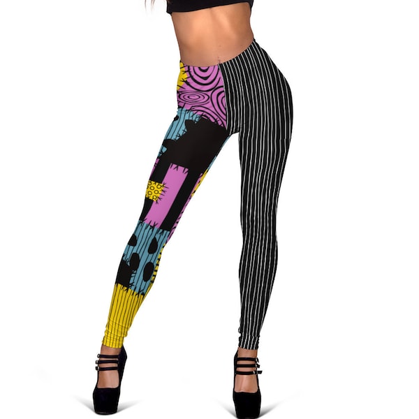 FREE SHIPPING, Nightmare Before Christmas Leggings, Halloween Costume, Sally, Jack Skellington Costume, Cosplay Costume, Rave Pants