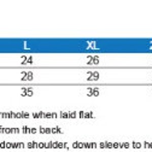 May include: Size chart for a pullover hoodie in 8 ounce fabric. The chart shows measurements in inches for chest, body length, and sleeve length for sizes S through 5XL.