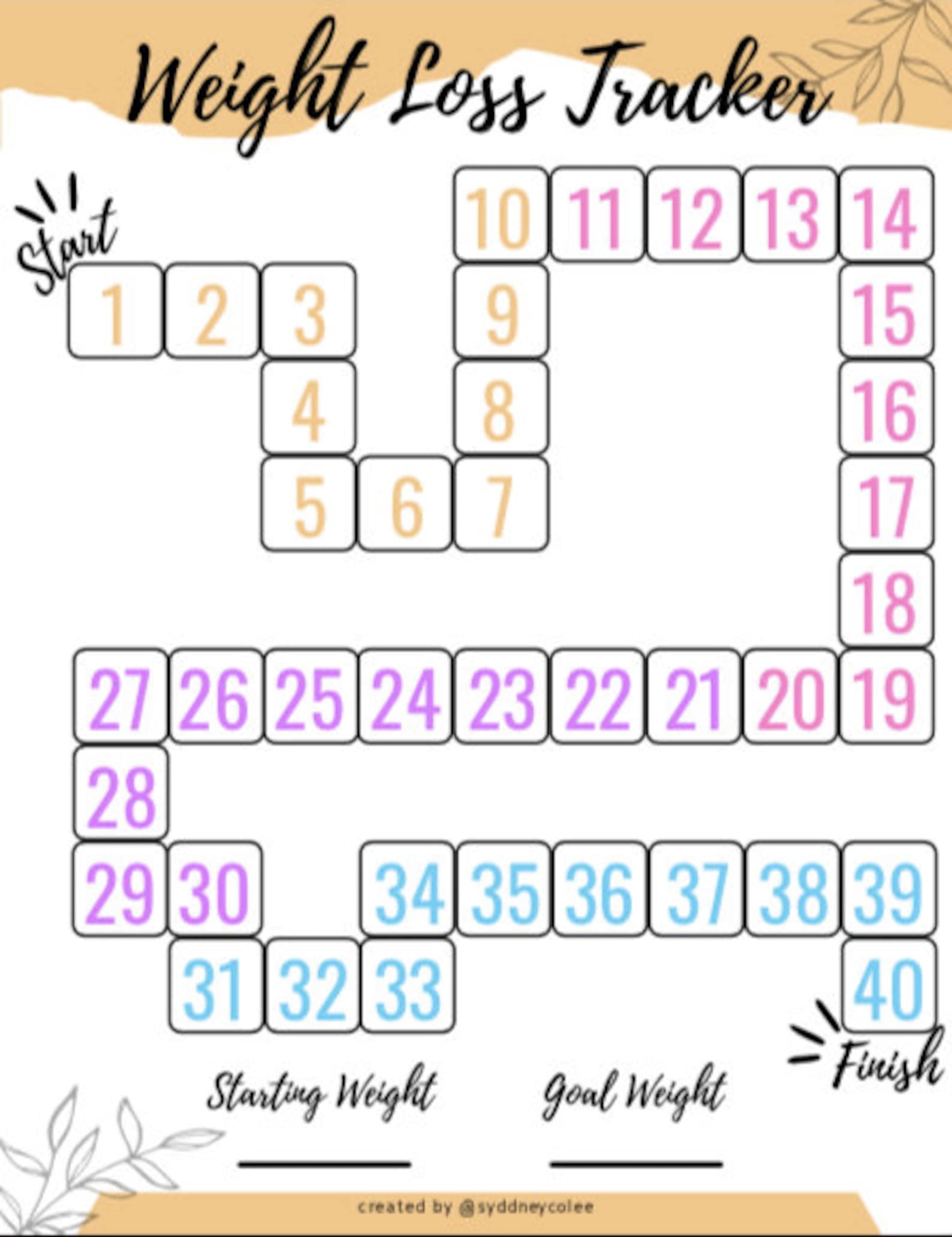 Weight Loss Tracker 40 Lbs Etsy