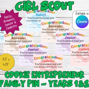 Cookie Entrepreneur Family Pin-presentatiekaarten - jaar 1 en 2 - Daisy Brownie Junior Cadette
