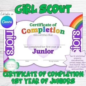 Girl Scout Certificate of Completion 1st Year of Juniors