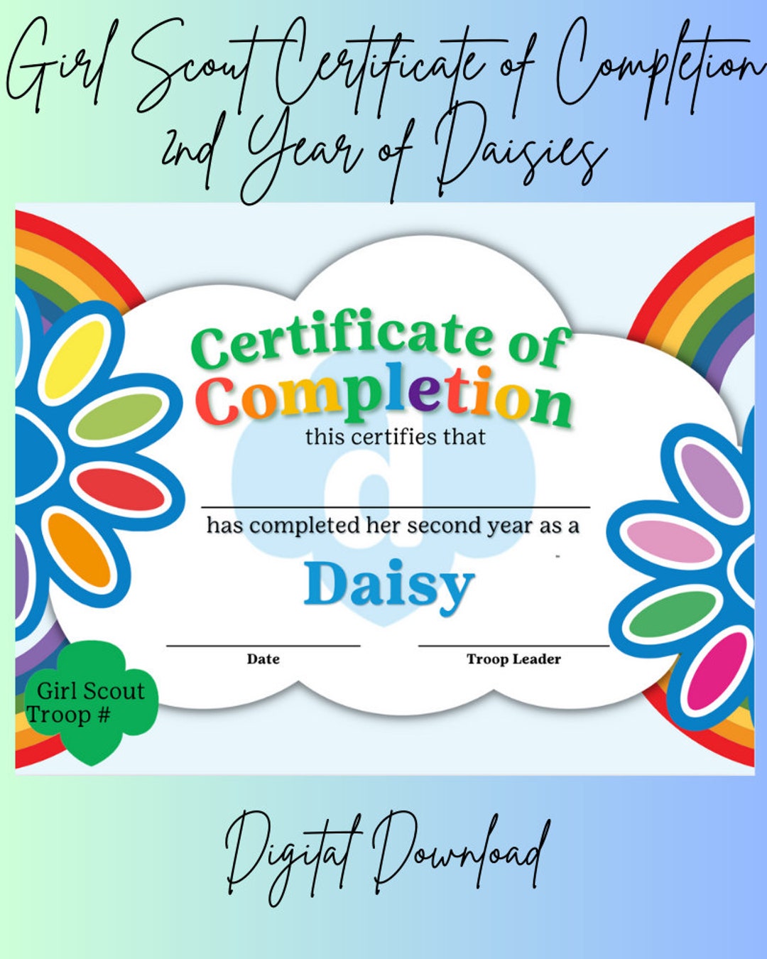 Girl Scout Certificate of Completion 2nd Year of Daisies - Etsy
