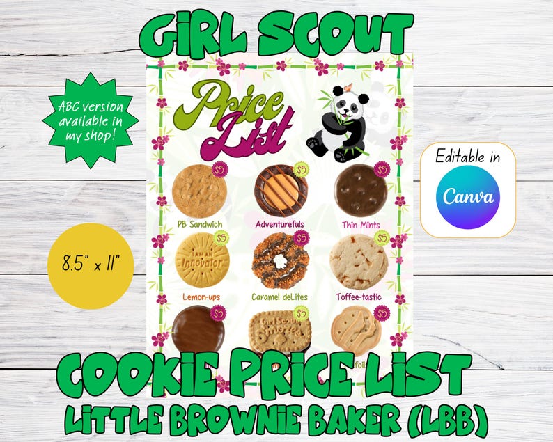 Girl Scout 2025 Cookie Program Price List Sign - Little Brownie Bakers ...