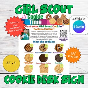 2025 Girl Scout Cookie Desk Sign - ABC - Editable in Canva - Digital Download