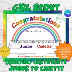 Girl Scout Bridging Certificate - Junior to Cadette
