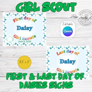 First & Last Day of Daisies Sign | Editable Canva Template | Troop Photo Prop
