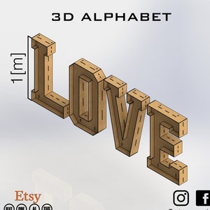 3D Alphabet / High: 1 [meter] - for laser cut - cnc files (DXF / SVG / Ai / PDF) Vector - Digital Instant Download