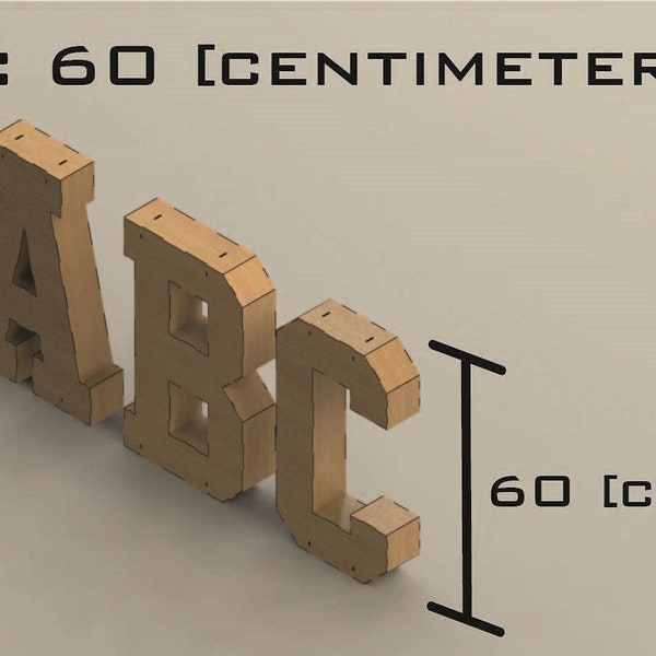 Alphabet 3D - 60 CENTIMETERS high, for laser cut, cnc files (DXF) Vector, Digital Instant Download