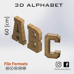 Alphabet 3D - 60 [cm] high - for laser cut - cnc files (DXF) Vector - Digital Instant Download