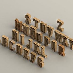 Alfabeto 3D 30 [cm] - para corte a laser - arquivos cnc (DXF) Vetor - Download instantâneo digital