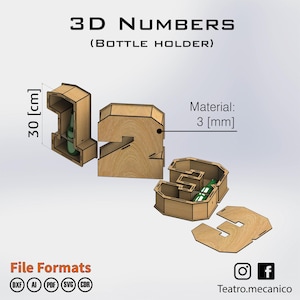 Numery 3D 30 [cm] - Uchwyt na butelkę - do cięcia laserowego - pliki cnc (DXF) Wektor - Cyfrowe natychmiastowe pobieranie