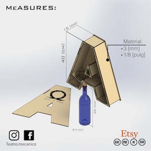Alfabeto 3D 40 [cm] - Porta-garrafas - para corte a laser - arquivos cnc (DXF) Vetor - Download instantâneo digital