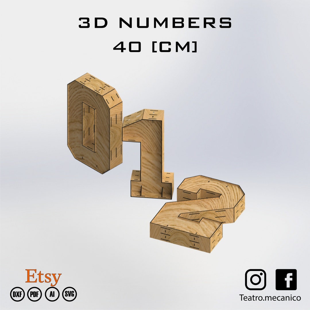 3D Numbers 40 cm to High / Marquee Letter for Laser Cut Cnc Files DXF