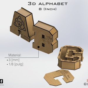 GIFT BOX - 3D Alphabet 8 [Inch] - for laser cut - cnc files (DXF) Vector - Digital Instant Download