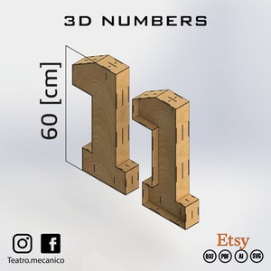 3D Numbers 60 [cm] to High / Marquee letter - for laser cut - cnc files (DXF) Vector - Digital Instant Download / Teatro Mecánico