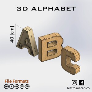 Alfabet 3D 40 [cm] - do cięcia laserowego - pliki CNC Wektor - plik cyfrowy - Instant Download