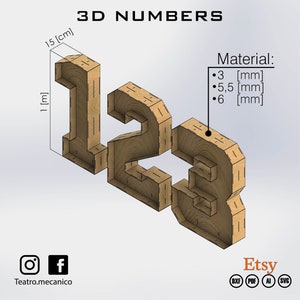 3D Numbers 1 meter to High - for laser cut - cnc files Vector - Digital Instant Download / Mechanical Theater