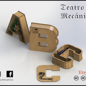 GIFT BOX - Bottle Holder - 3D Alphabet 30 [cm] - for laser cut - cnc files (DXF) Vector - Digital Instant Download
