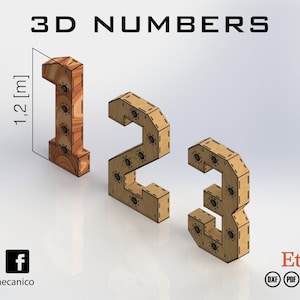 3D Numbers 1.2 [m] to High / Marquee letter - for laser cut - cnc files (DXF) Vector - Digital Instant Download / Teatro Mecánico