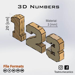 3D Numbers - 20 [cm] to High / Marquee letter - for laser cut - cnc files (DXF) Vector - Digital Instant Download
