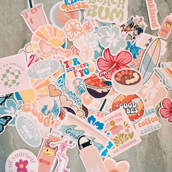 random sticker pack, aesthetic sticker, coconut girl sticker, preppy sticker pack,  aesthetic sticker pack