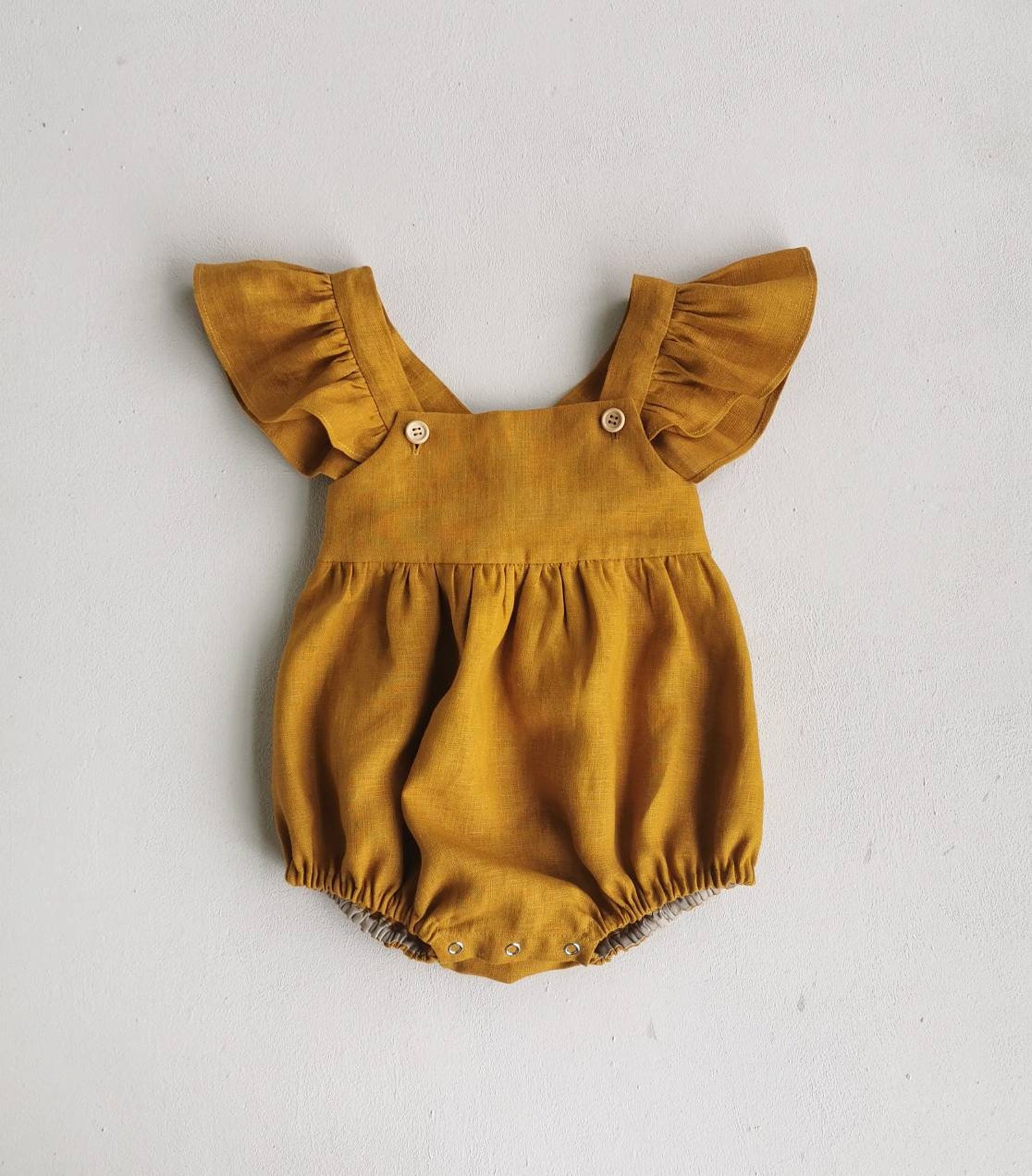 Linen Baby Romper Mustard Linen Romper Linen Baby Clothes Etsy