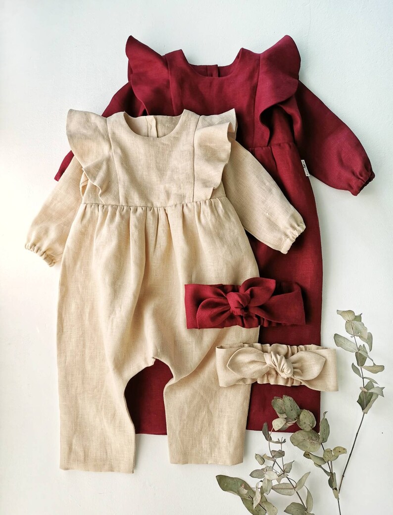 Cherry linen baby overalls vintage children lond sleeves