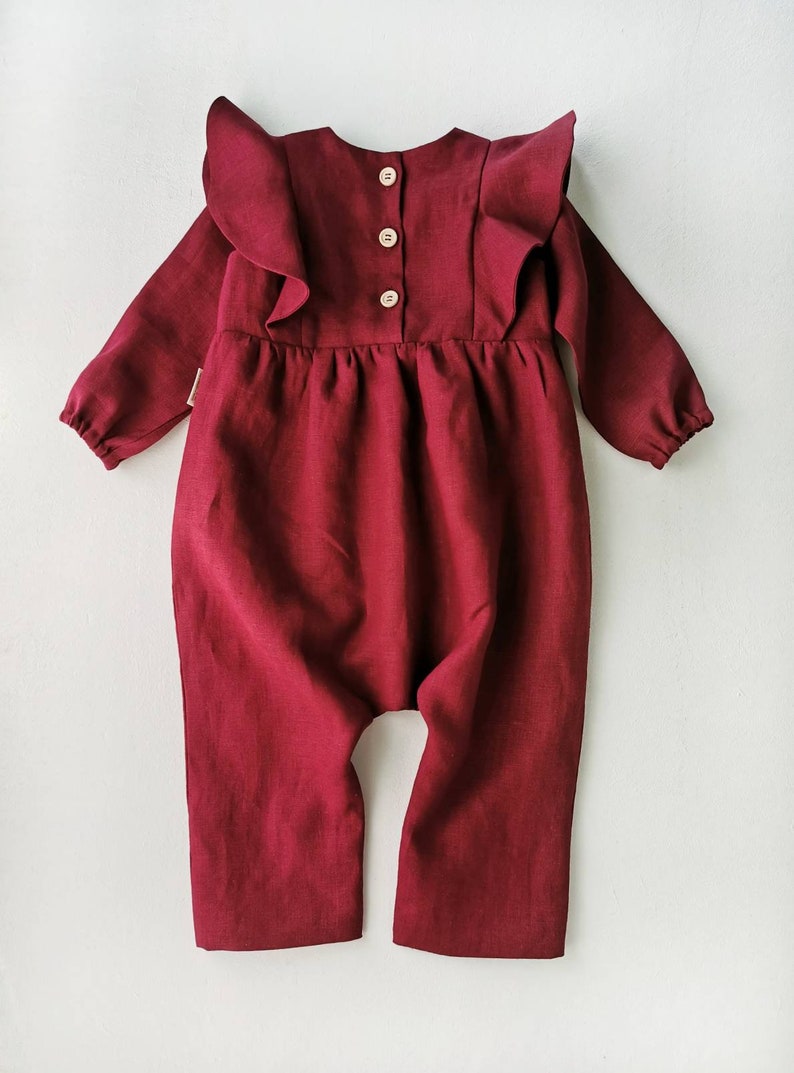 Cherry linen baby overalls vintage children lond sleeves