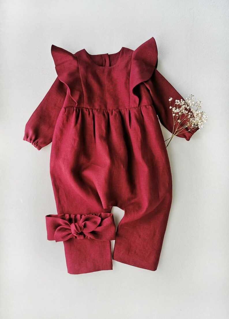Cherry linen baby overalls vintage children lond sleeves
