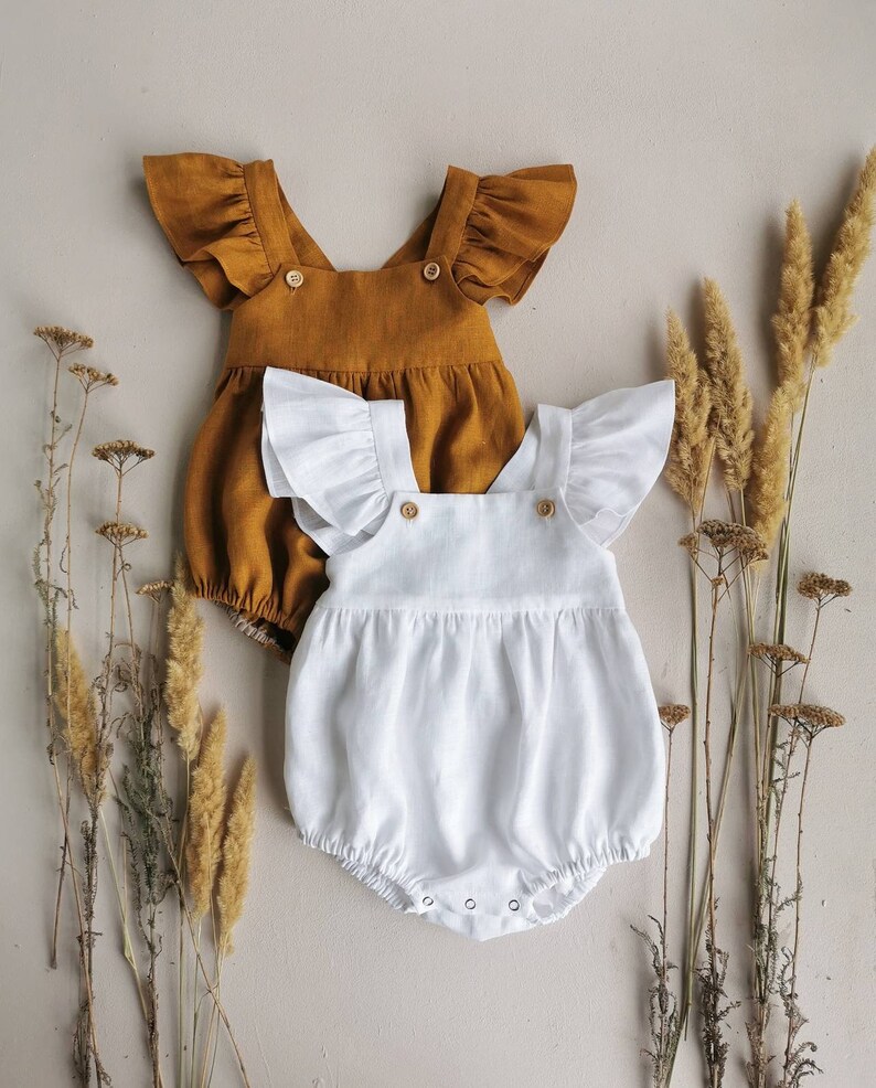 Linen Baby Romper Mustard Linen Romper Linen Baby Clothes Etsy