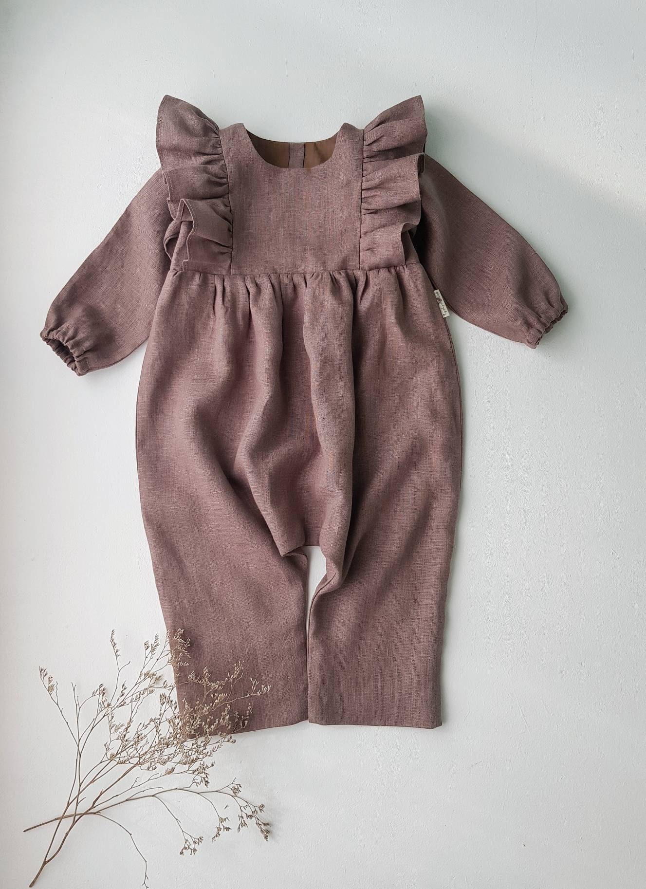 Linen baby jumpsuit Cappuccino linen jumpsuit Baby overall Etsy