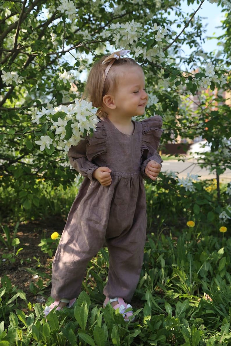 Linen baby jumpsuit Cappuccino linen jumpsuit Baby overall Etsy
