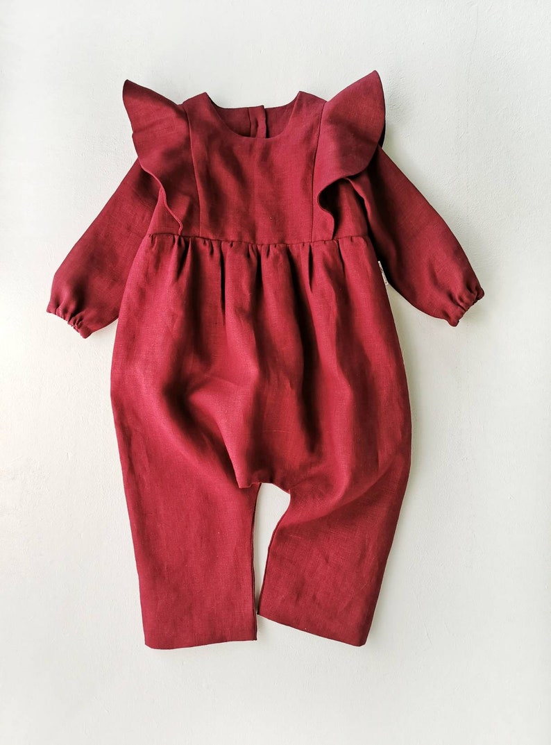 Cherry linen baby overalls vintage children lond sleeves
