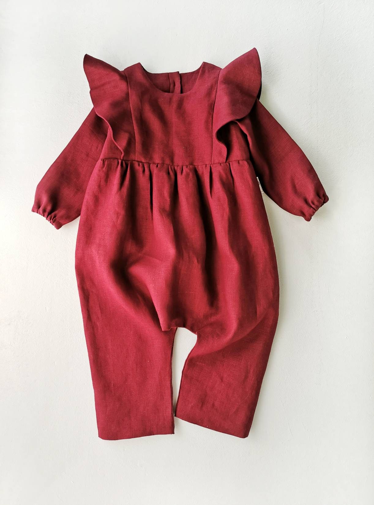 Burgundy linen baby overalls vintage children lond sleeves Etsy