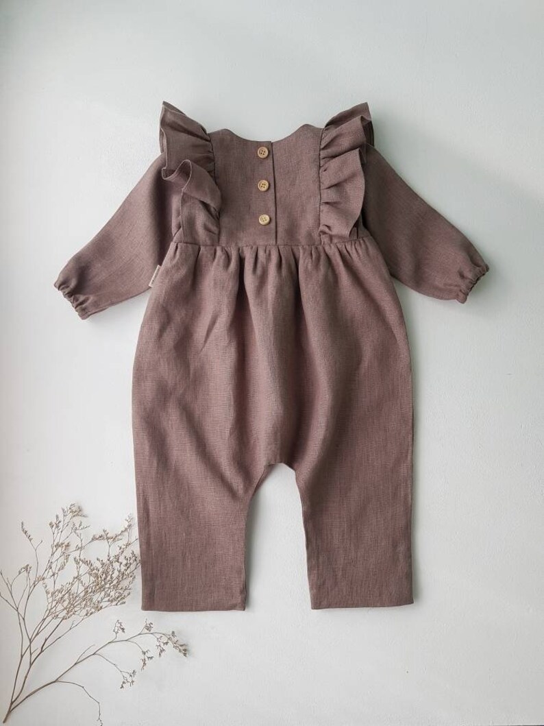 Linen baby jumpsuit Cappuccino linen jumpsuit Baby overall Etsy