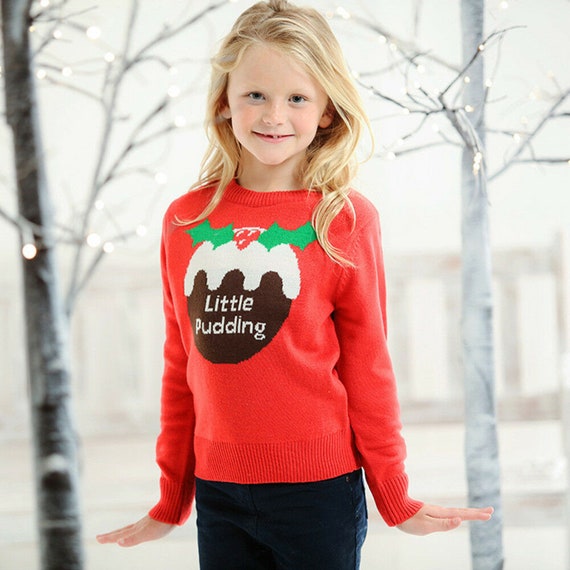 New Childrens Boys Girls Xmas Christmas Pudding Jumper Sweater Knitted Retro