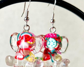 Chunky Glitter Fruity Elephant Earrings: Colorful Resin Animal Jewelry