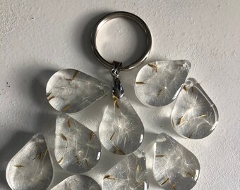 PACK OF 10 resin keychains with real dandelion seeds
