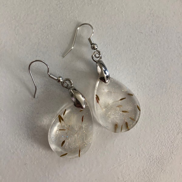 Real Dandelion Earrings Resin Forever Make a Wish Dainty Natural