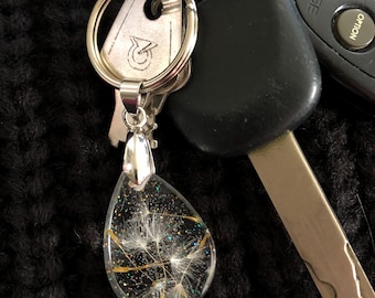 Silver Real Dandelion Charm Keychain, Custom Handcrafted Resin and Dandelion Key Ring, Make a Wish Gift for Best Friend or Dreamer