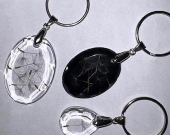 Real Dandelion Seed Resin Keychain - Silver Gem Charm