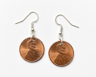 Lucky Penny Handmade Customizable Year Earrings, Coin Jewelry, Birthday, Anniversary, Graduation, Personalized Earrings