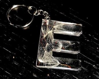 Dandelion Seed Resin Initial Keychain: Personalized Letter Charm