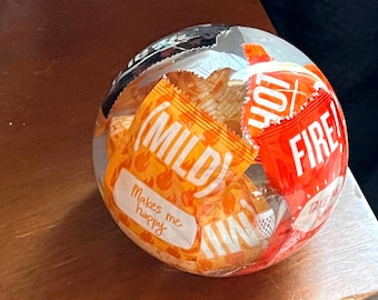 Taco Bell sauce Packet Decor Ball, In-N-Out, Soy Sauce, Mustard Ketchup Unique One-of-a-kind Handmade Preservation Art