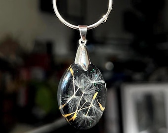 Real Dandelion Seed Resin Keychain, Galaxy Star Silver Charm