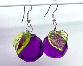 Handmade Glitter Grape Dangle Earrings, Fruit Jewelry