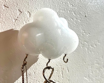Cloud Hanging Jewelry Holder, Three Hooked Easy Click-in Wall Decor Hanger, Silver Customizable Necklace Display