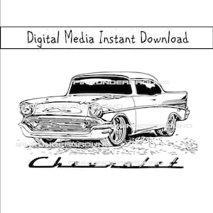 1957 Classic Car Vector Artwork: SVG, PNG, JPG Files (Digital Download)